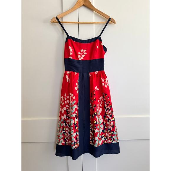 Hype Women’s Red Navy Floral Midi Dress Size 4 Spaghetti Strap Fit & Flare - Picture 2 of 10
